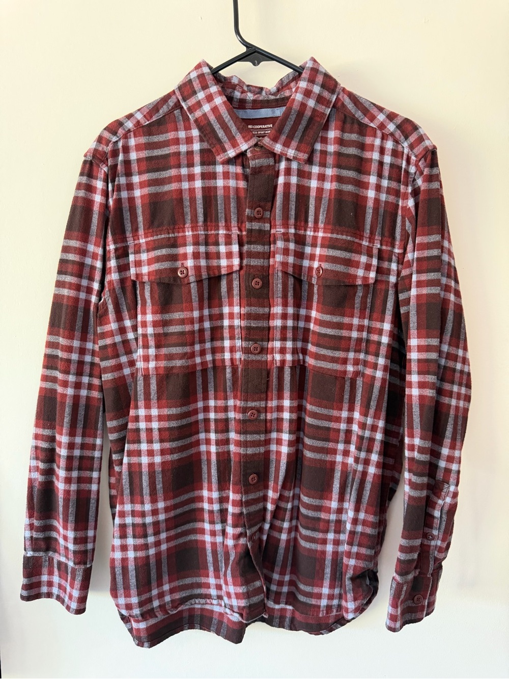 REI Cooperative Red and Brown Plaid Flannel Button-Down Shirt